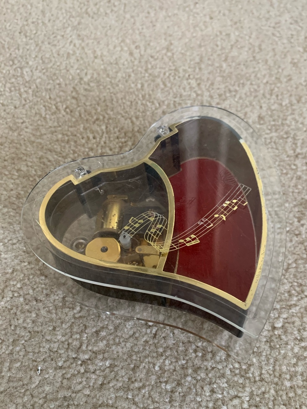 Vintage Heart-Shaped Red/Gold Music Jewelry Box